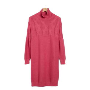 StitchDrop TURTLENECK CABLE KNIT SWEATER DRESS IN MAGENTA NWT